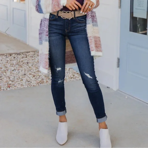 🥰🥰CanKan Dark Wash Mid Rise Distressed Jeans🥰🥰 - Picture 2 of 14